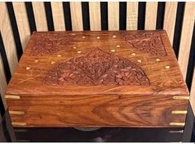 Resim El Yapımı Ceviz İşlemeli Osmanlı Sandığı, Nahhat Oyma & Pirinç Çakma Detaylı, Dekoratif Saklama Sandığı 