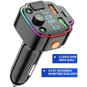 Resim Transmitter Bluetooth Fm Araç Kiti Kolay Bağlantı Araba Müzik Mp3 Çalar Oto Çakmaklık Hızlı Şarj 