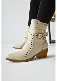 Resim Torin Bej Zımba Detaylı Kemerli Sivri Burunlu Western Bot 001 