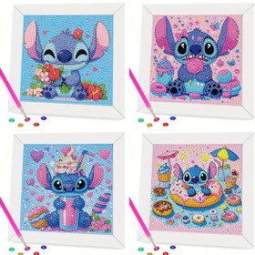 Resim 1 Adet 4 Parça Disney Stitch 3D Elmas Boyama DIY Seti - Oturma Odası ve Yatak Odası Dekorasyonu, Yaratıcı Karikatür Sanat Hediye Paketi 
