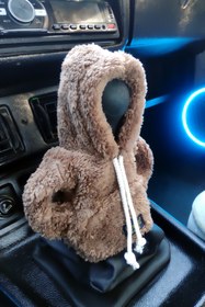 Resim Bundeba Vites Süsü Kahve Peluş Hoodie Kapüşonlu Araba Vites Topuz Süsü Oto Aksesuarı Vites Topuzu Sweatshirt 