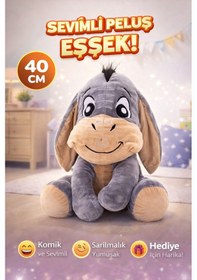 Resim Sevimli Eşek Peluş Oyuncak 40 Cm Büyük Boy, Sarılmalık Yumuşak Pelüş Gri 