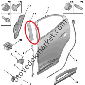 Resim Opel Mokka (2021-2024) Sağ Arka Kapı Direk Koruma Plastik Çıtası / Kapı Direk Bakaliti (Orijinal) 