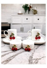Resim 2 Kişilik Porselen Kiraz Fincan Takımı Seti Ve 2 Adet Porselen Be 