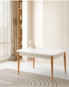 Resim Ortadan Açılır Büyüyen Yemek Masası Beyaz-naturel Ayaklı 80x130cm Beyaz 