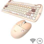 Resim Everest Km-6285 Catty Mini Wireless-Bluetooth Kablosuz Ultra Sessiz Özel Tasarımlı Q Klavye Mouse Set Bej 