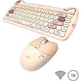 Resim Everest Km-6285 Catty Mini Wireless-Bluetooth Kablosuz Ultra Sessiz Özel Tasarımlı Q Klavye Mouse Set Bej 