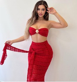 Resim Pink Life Kırmızı Sydney Seashell Lace Etekli İkili Taklım Kırmızı 