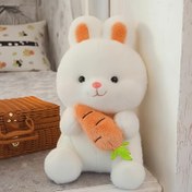 Resim 1 adet Sevimli Peluş Turp Tavşanı Bebek, Yumuşak Polyester Doldurulmuş Hayvan, Çocuklar, Doğum Günü, Tatiller için Mükemmel Hediye - Havuç Aksesuarlı Beyaz Tavşan 
