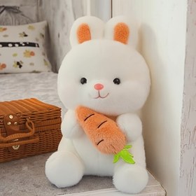 Resim 1 adet Sevimli Peluş Turp Tavşanı Bebek, Yumuşak Polyester Doldurulmuş Hayvan, Çocuklar, Doğum Günü, Tatiller için Mükemmel Hediye - Havuç Aksesuarlı Beyaz Tavşan 
