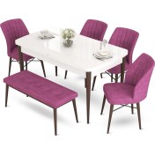 Resim Canisa Concept Aya Serisi 80 x 132 cm Beyaz Masa Ceviz Ayak Mutfak Masa Takımı 4 Sandalye 1 Bench 