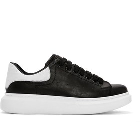 Resim Men's Black Lace-up Thick-Sole Leather Sneaker 