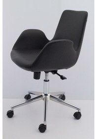 Resim Hava Siyah Deri Ofis Sekreter Çalışma Sandalyesi 