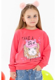 Resim Breeze Kız Çocuk Sweatshirt Köpekcik Baskılı 3-7 Yaş, Mercan-mercan Mercan 