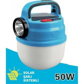 Resim Powergold Pg-200 Solar Şarj Sistemli 50w Kamp Lambası Mavi 