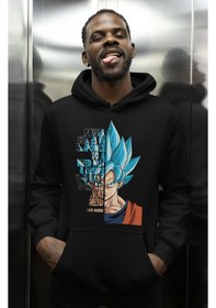 Resim Sevbano Son Goku Dragon Ball Baskılı Unisex Oversize Anime Karakter Hoodi Siyah 