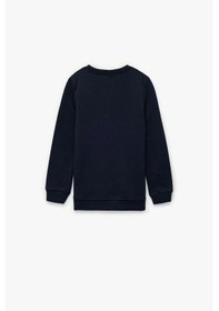 Resim Koton Erkek Bebek Pamuklu Uzun Kollu Bisiklet Yaka Kaplan Nakışlı Sweatshirt Lacivert 