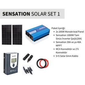 Resim Sensation Solar Set Paket 1 Karavan,bağ Evi Monokristal Güneş Paneli-mppt-inverter Tam Sinüs Şarjlı 