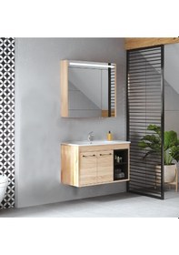 Resim Denko Latte 85 Cm Mdf Sonoma Banyo Dolabı Alt Modül Ve Lavabo Çok Renkli 
