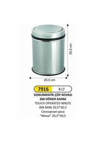 Resim KG-GOLDPAPER 8 Litre Iç Hacimli Paslanmaz Krom Çelik Pratik Döner Kapaklı Banyo Ve Mutfak Çöp Kovası 