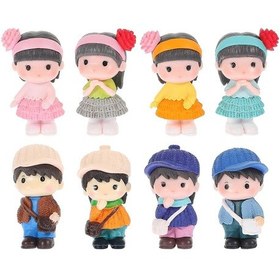 Resim 8 Adet Yaratıcı Mikro Manzara Heykeli Erkek Kız Heykeli Dekoratif Bahçe Süsü Renkli Renkli 