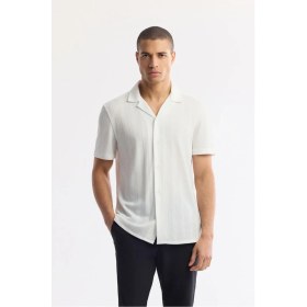 Resim AVVA Erkek Beyaz Apaj Yaka Jakarlı Jersey Comfort Fit Gömlek A51Y2027 