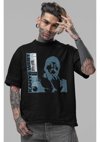 Resim Kanye West Rapper Şarkıcı Ön Baskılı Unisex Oversize Tişört Siyah 