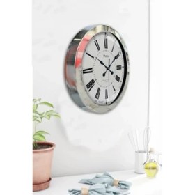 Resim Bahat Krom Çerçeveli Salon Ofis Duvar Saati 36 cm 