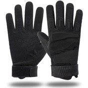 Resim Siyah Erkek Açık Bisiklet Eldiven Nefes Kaymaz Eldiven Şok Emici Tam Parmak Bisiklet Eldiveni 