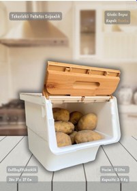 Resim Tekli Bambu-beyaz Tekerlekli Patateslik Soğanlık Oyuncak Kutusu Patates Soğan Sepeti Sebzelik 12 Lt Bambu-beyaz 