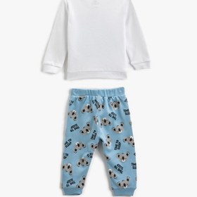 Resim Erkek Bebek Pamuklu Pijama Takımı Koala Baskılı Sweatshirt ve Beli Lastikli Pijama Altı 2 Parça 