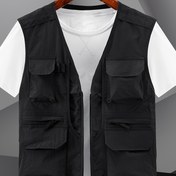 Resim Erkek Casual Utility Yelek, Polyester Çok Cebi, Kolsuz Ceket, Esnek Olmayan Düz Renk, Fermuarlı, Yürüyüş, Günlük Kullanım ve Outdoor Aktiviteler için, Yetişkinler ve Gençler için Uygun, İlkbahar/Yaz/Sonbahar 