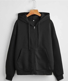 Resim Siyah Kapüşonlu Fermuarlı Sweatshirt Siyah 