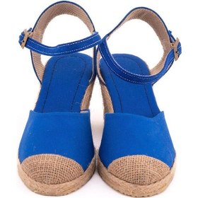 Resim Star Tombis Gerçek Elişi Topuğu Açık Bilekten Bantlı Dolgu Topuk Keten Hasır Espadril Handmade Saks Saks Mavi 
