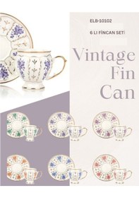 Resim Mien Vintage 90 Ml Porselen Türk Kahvesi Fincanı Takımı 6 Kişilik Desenli Kahve Fincan Seti Beyaz 