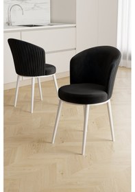 Resim Canisa Risa Serisi 4 Adet Siyah Mutfak Sandalyesi Beyaz Metal Ayak 1.sınıf Babyface Kumaş Siyah Sandalye Ayaklar Beyaz 