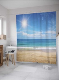 Resim Mahi Store Kumsal Ve Deniz Desenli Duş Perdesi / Banyo Perdesi Su Geçirmez 190 Cm X 175 Cm 