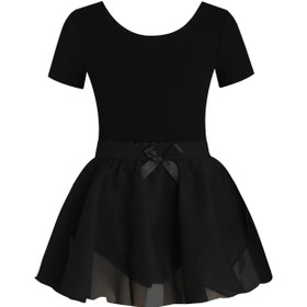 Resim Kız Çocuk Kısa Kollu Vücuda Oturan Bodysuit Bale Prenses Dans Giysisi + Şifon Etek 