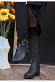 Resim Nil Shoes Emrat Siyah Cilt Topuklu Çizme 