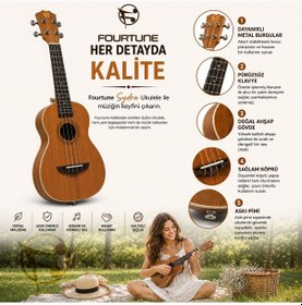 Resim Fourtune Sydra Uks-23m Concert Ukulele Maun Ağacı Profesyonel Ukulele Seti 