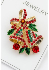 Resim Holiday Bells Yeni Yıl Broş Kırmızı - Altın 