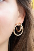Resim Cenova Jewelry 14 Ayar Altın Tasarım Bombeli Halka Küpe 28 mm 