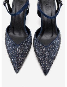 Resim Luvishoes Vilka Lacivert Saten Taşlı Kadın Sivri Burun İnce Topuklu Abiye Ayakkabı 