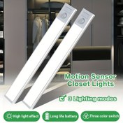 Resim 1 adet LED Ultra-İnce Hareket Sensörlü Dolap Işığı, Üç Tonlu Işık Sayacı Aydınlatması, Manyetik USB Şarj Edilebilir Mutfak Gece Işığı, Gardırop, Kitaplık, Dolap, Merdiven Işığı İçin Uygun Otel İçin 