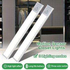 Resim 1 adet LED Ultra-İnce Hareket Sensörlü Dolap Işığı, Üç Tonlu Işık Sayacı Aydınlatması, Manyetik USB Şarj Edilebilir Mutfak Gece Işığı, Gardırop, Kitaplık, Dolap, Merdiven Işığı İçin Uygun Otel İçin 