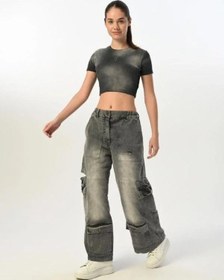 Resim Kız Çocuk Bisiklet Yaka Nakışlı Crop Bluz-15519 Füme 