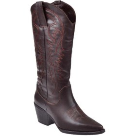 Resim pullman Hakiki Deri İşlemeli Western Kadın Çizme PLM-011 KOYU KAHVE 