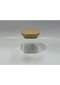 Resim Gönül Gnl 3288 Bambu Kapaklı Borosilikat Cam Kavanoz 6x6x7 Cm Şeffaf 