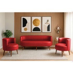 Resim Sydney Koltuk Takımı 3+1+1 Dekoratif Modern Deri Koltuk Seti Ofis Ve Ev Kullanımı - Kırmızı Kırmızı 