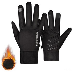 Resim Padalink Erkekler İçin Kışlık Polarli Isı Sağlayan Su Geçirmez Dokunmatik Ekranlı Motosiklet Bisiklet Dağcılık Eldiveni Siyah M 